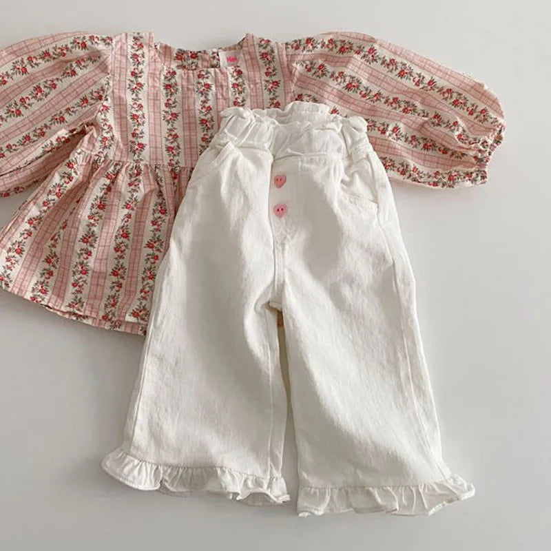 New Girl Pants Casual Ruffle Wide Leg