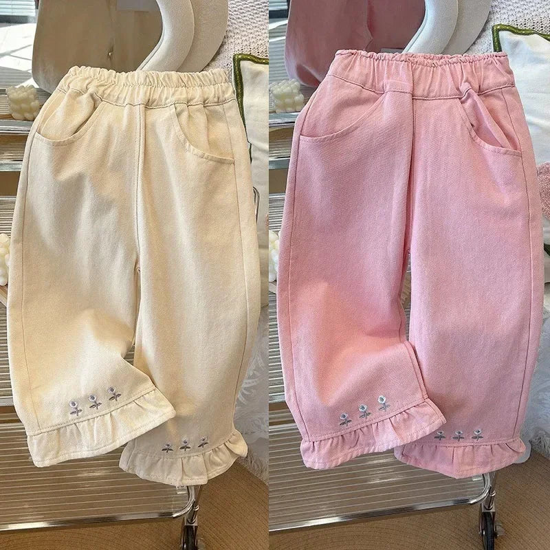 New Girls Denim Embroidered Flower