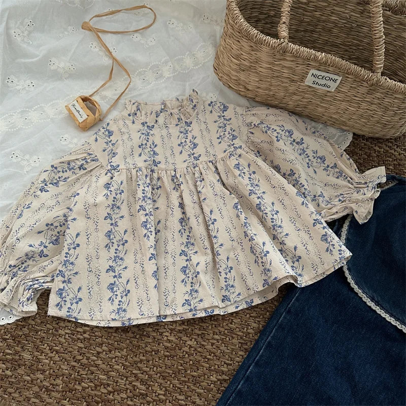 Girls Printed Blouses Puff Sleeve