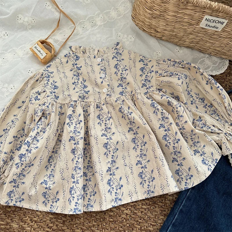 Girls Printed Blouses Puff Sleeve