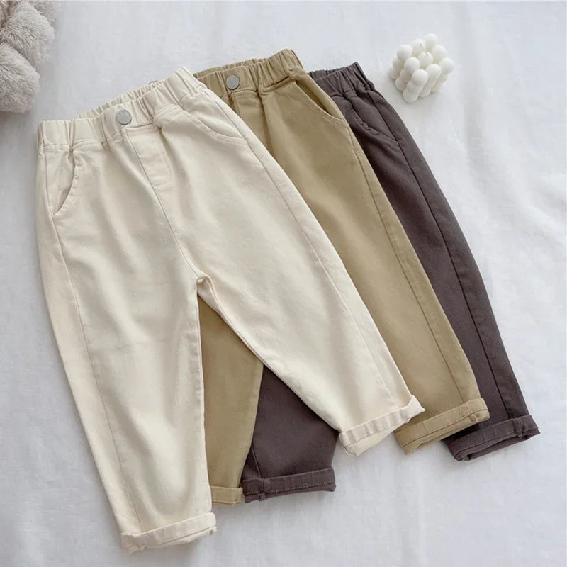 Mid-Rise Button Casual Trousers