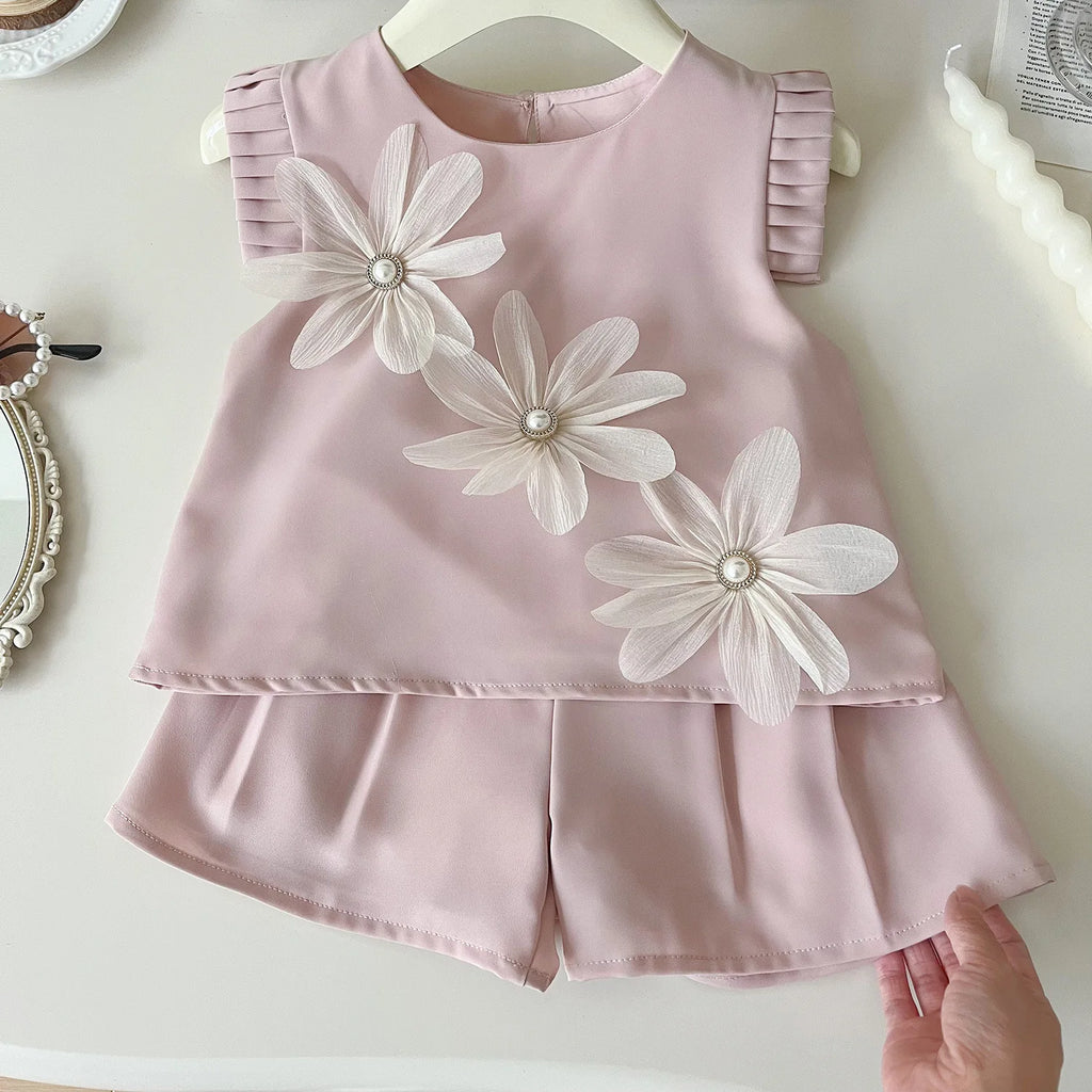 Summer Cute Three Flowers Two- Piece Set