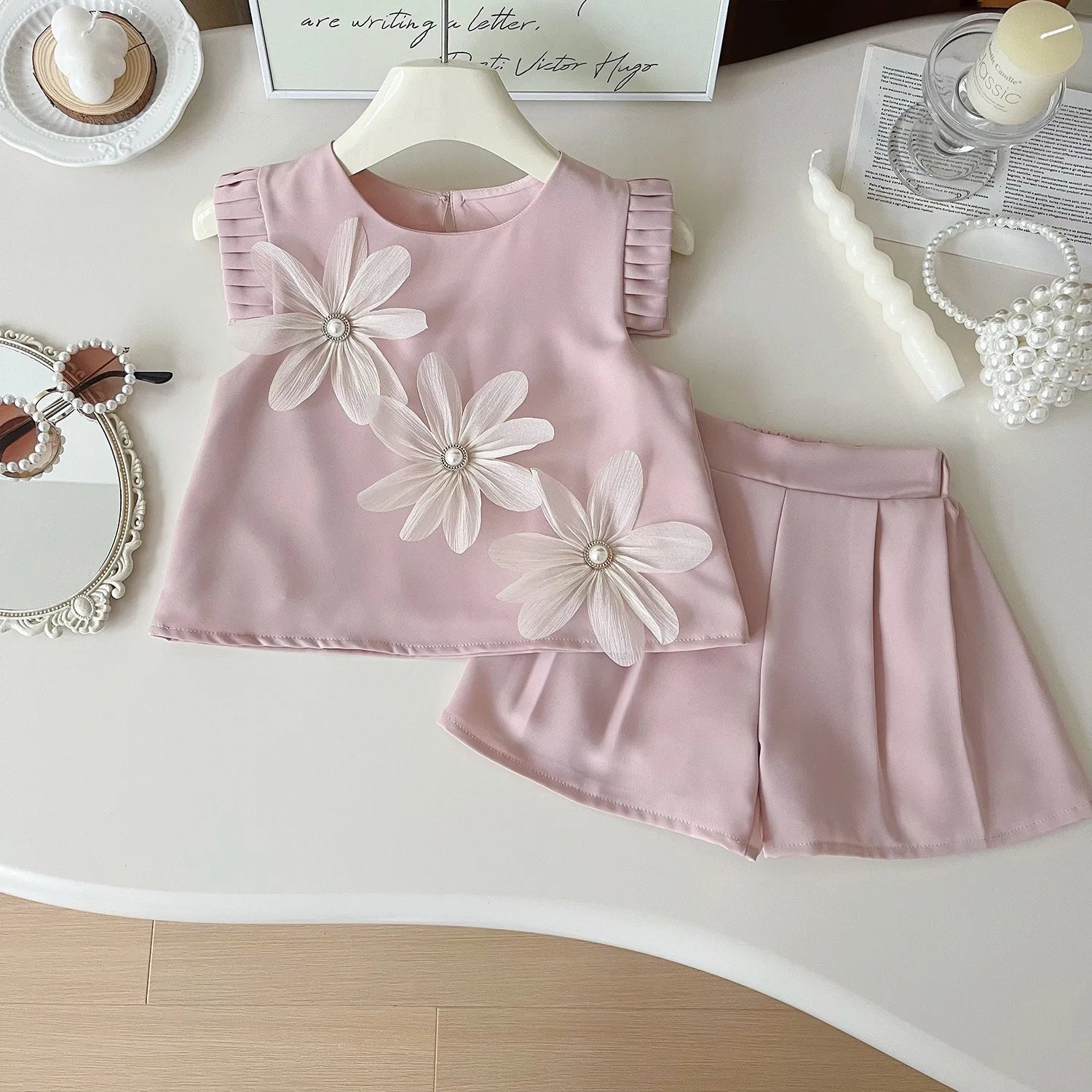 Summer Cute Three Flowers Two- Piece Set