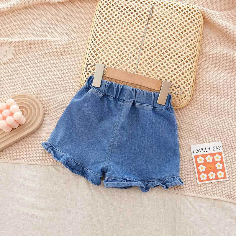 Girls Summer Denim Ruffle Shorts