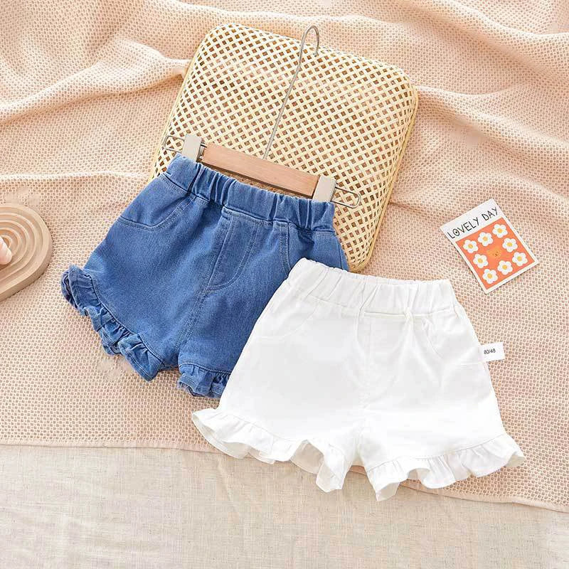 Girls Summer Denim Ruffle Shorts