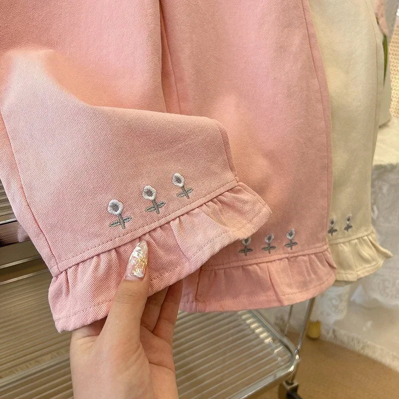 New Girls Denim Embroidered Flower