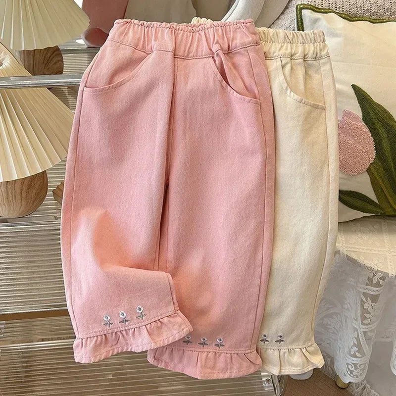 New Girls Denim Embroidered Flower