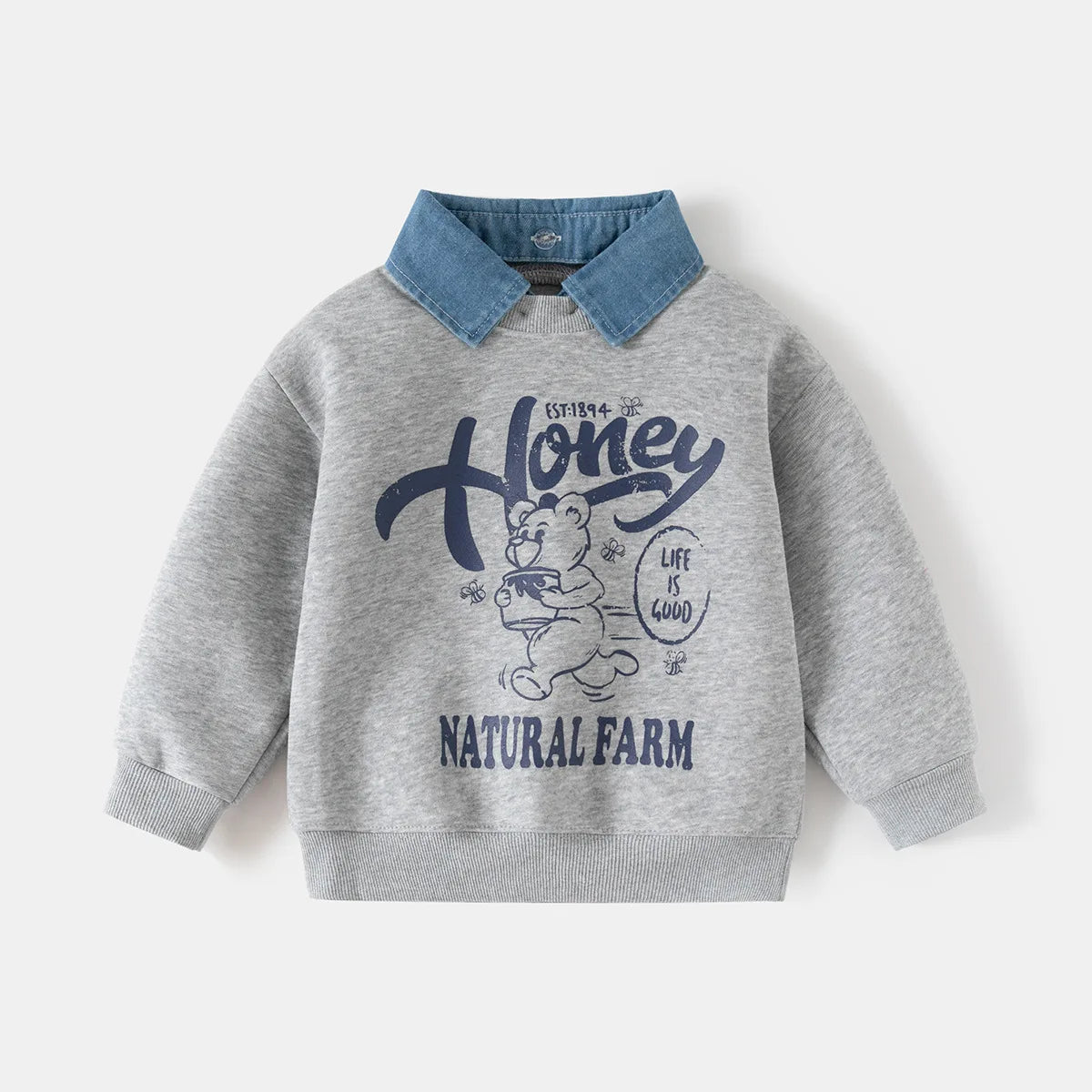 Honey Bear 2-in-1 Denim Collar Sweatshirt