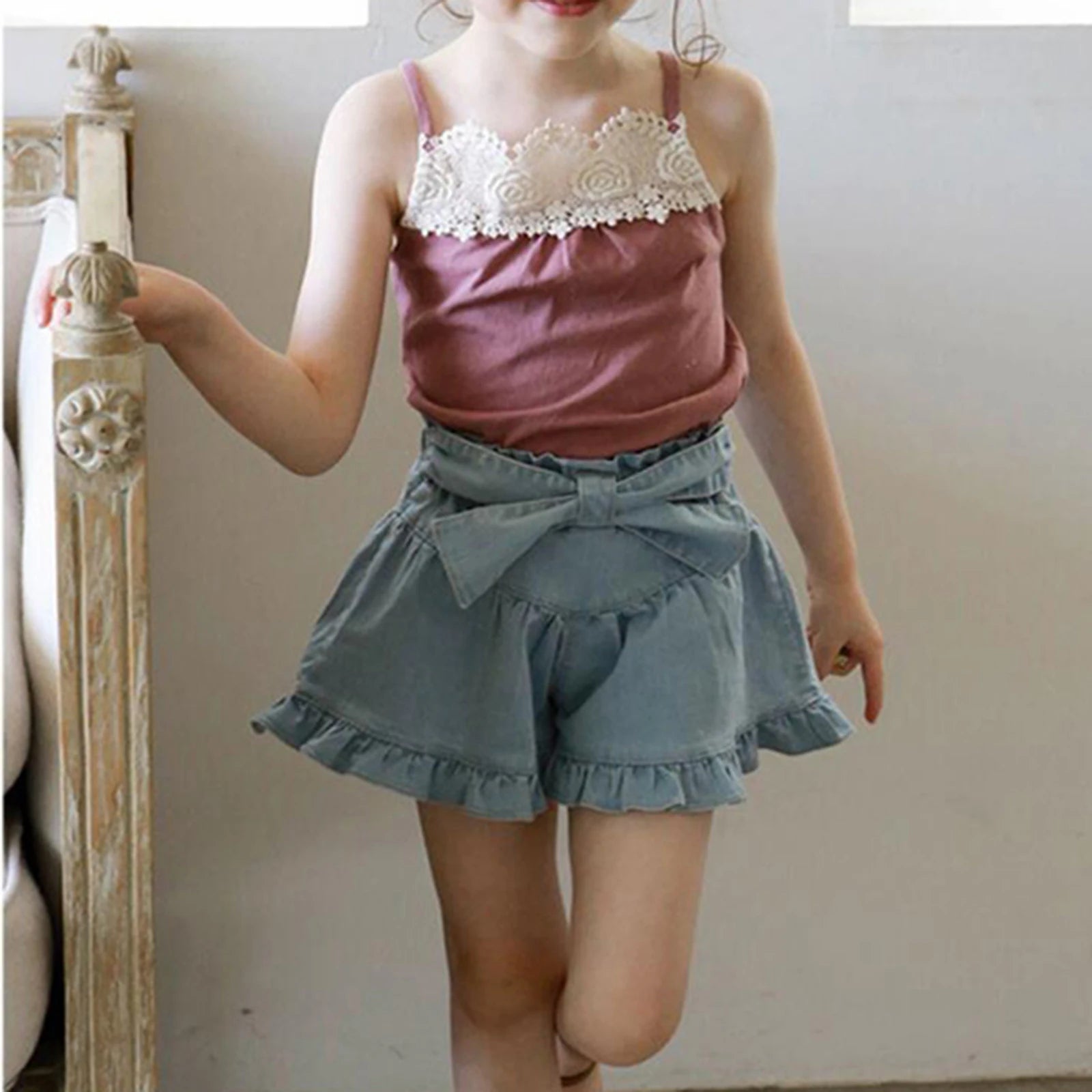 Vintage Princess Big Bowknot Belt Shorts