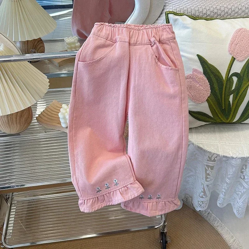 New Girls Denim Embroidered Flower