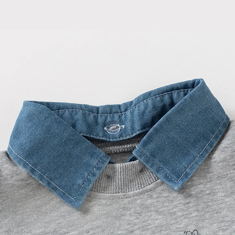 Honey Bear 2-in-1 Denim Collar Sweatshirt