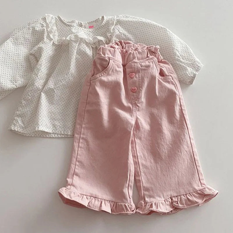 New Girl Pants Casual Ruffle Wide Leg