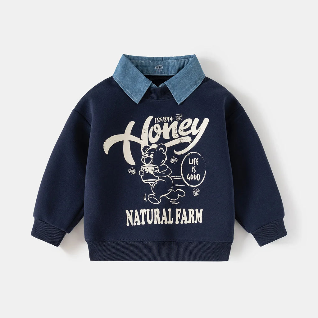 Honey Bear 2-in-1 Denim Collar Sweatshirt