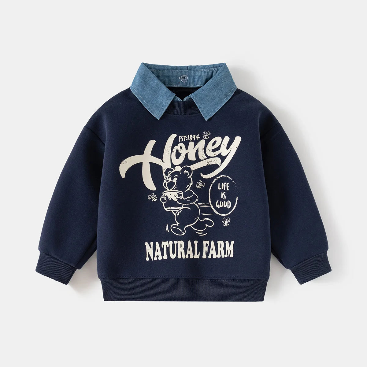 Honey Bear 2-in-1 Denim Collar Sweatshirt