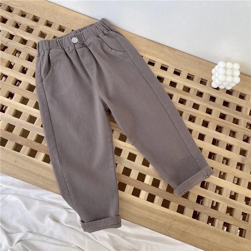 Mid-Rise Button Casual Trousers