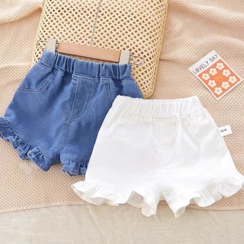 Girls Summer Denim Ruffle Shorts