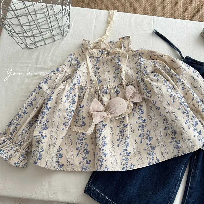 Girls Printed Blouses Puff Sleeve