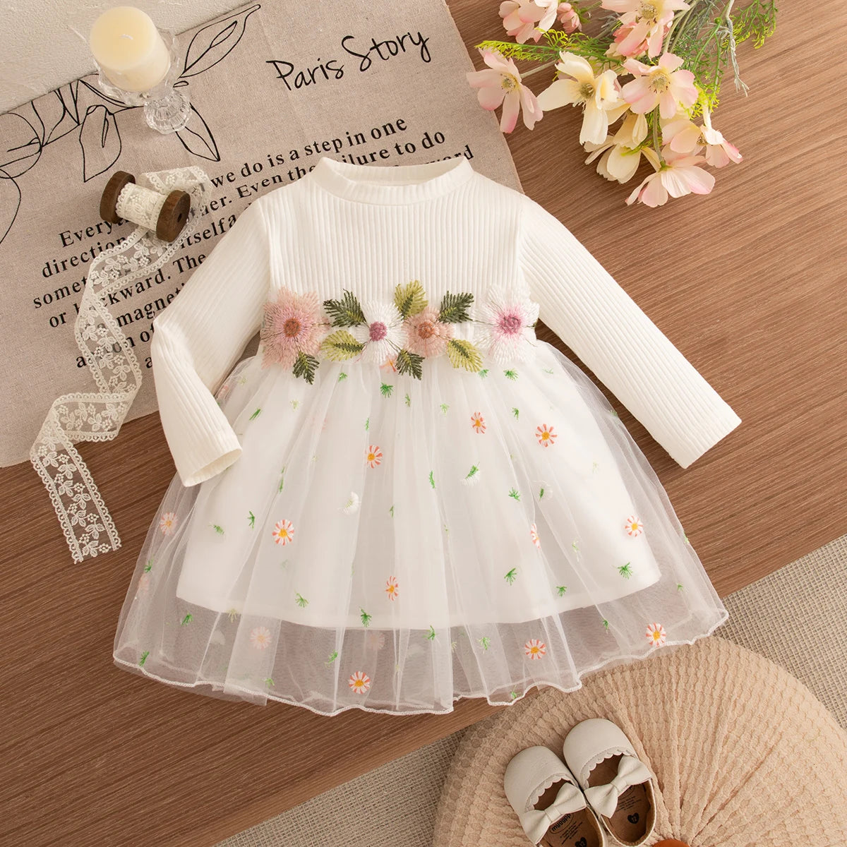 Spring And Autumn Floral Dress