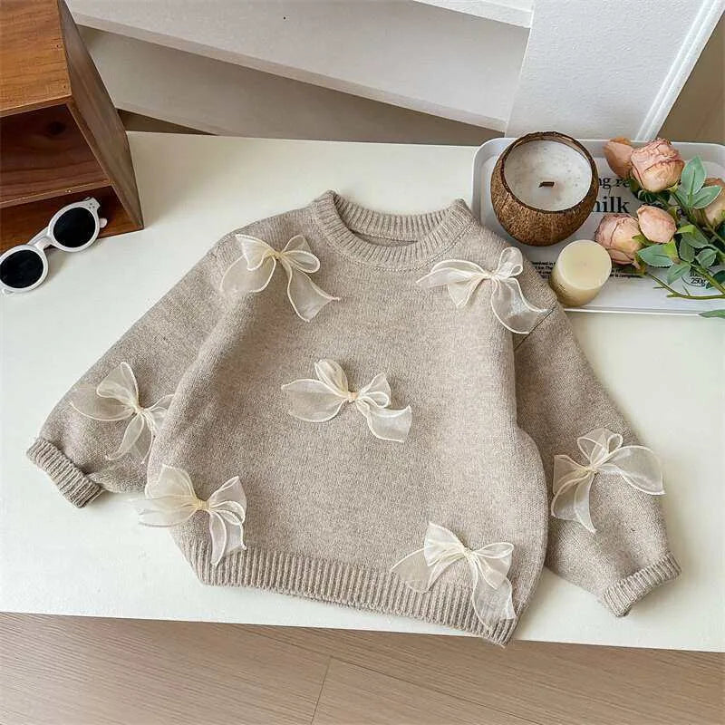 Solid Color Sweaters Cute Bow