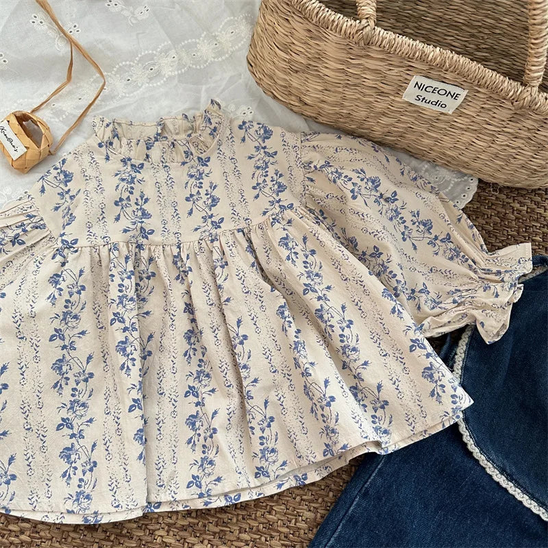 Girls Printed Blouses Puff Sleeve