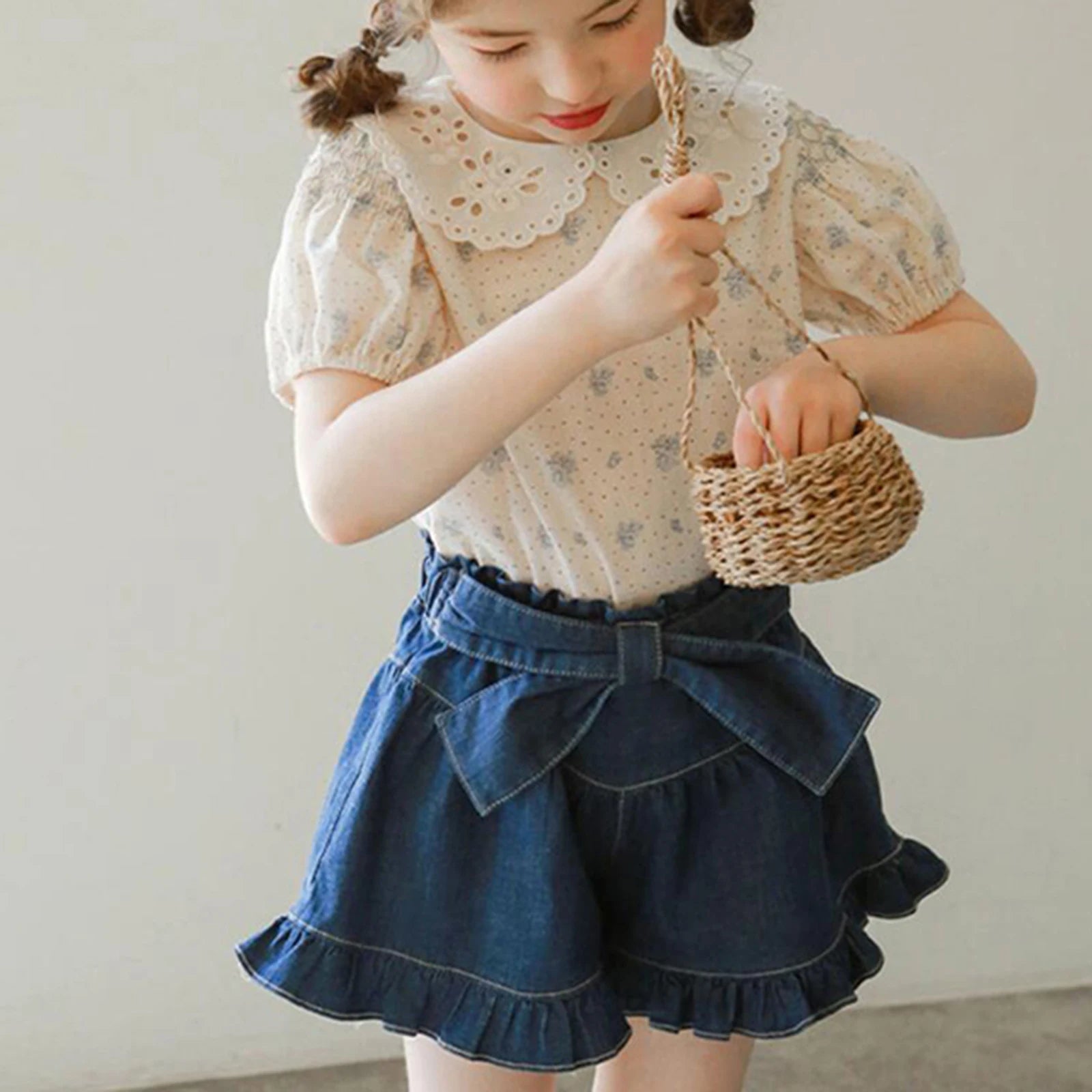 Vintage Princess Big Bowknot Belt Shorts