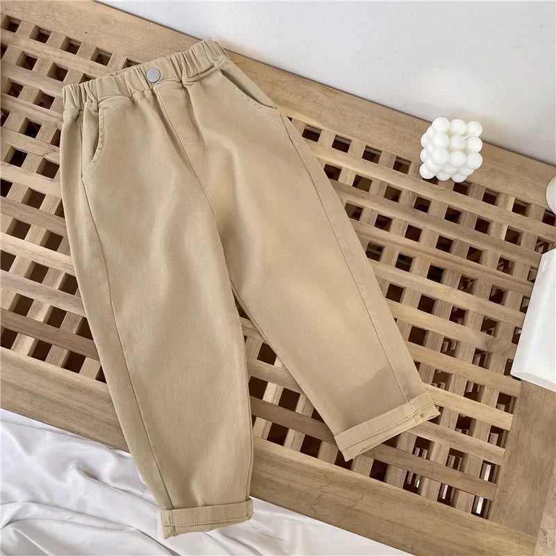Mid-Rise Button Casual Trousers