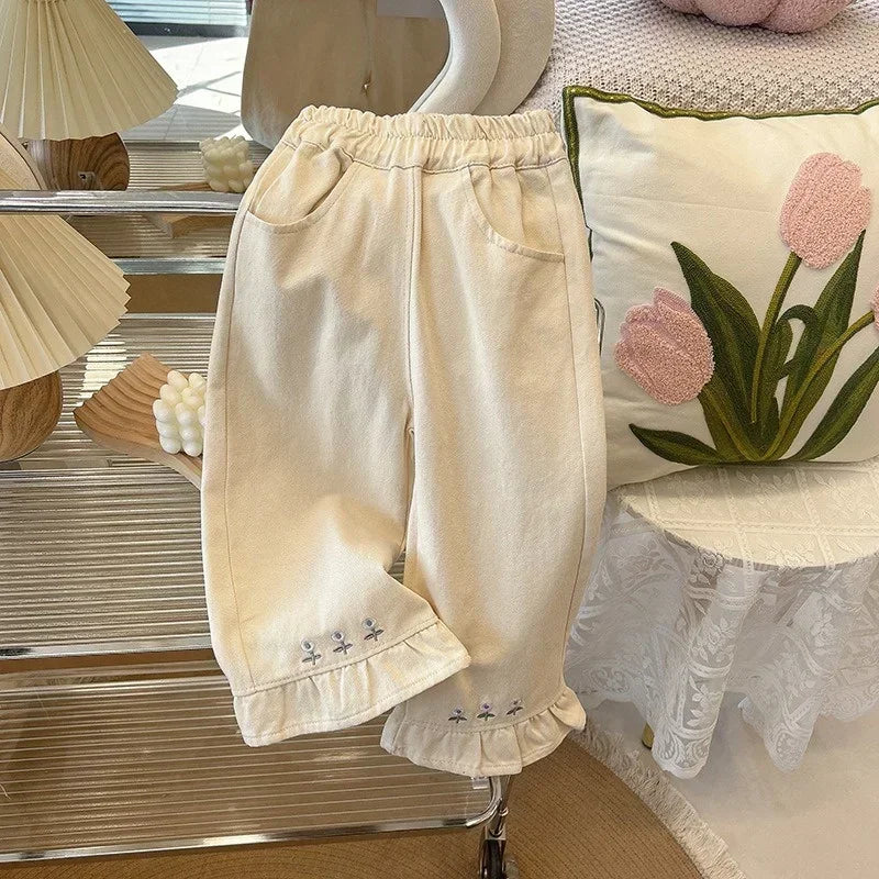 New Girls Denim Embroidered Flower