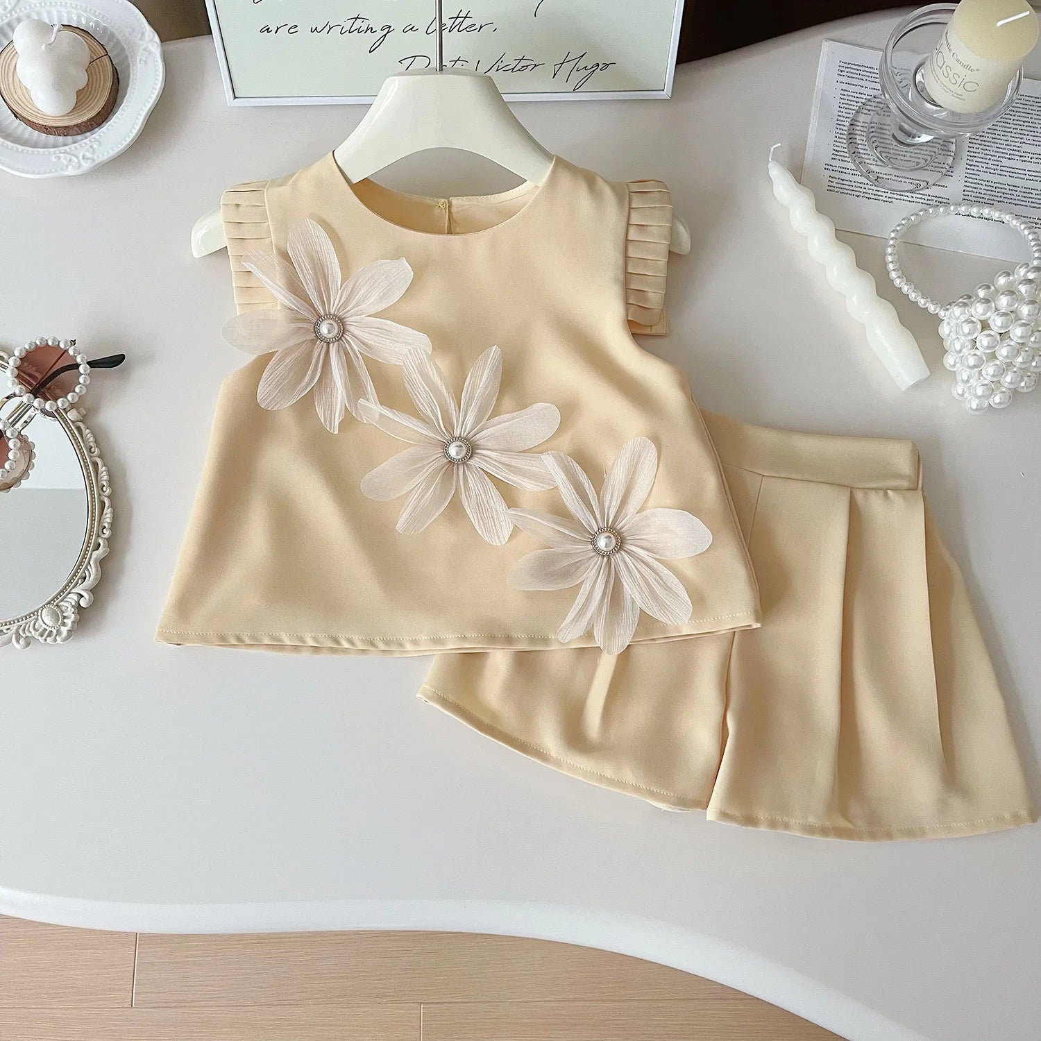 Summer Cute Three Flowers Two- Piece Set
